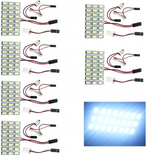 6-Pack Cool White 5730 24SMD Led Panel Dome Light Auto Car Reading Map Light Bulb DC 12V with T10 / BA9S / Festoon Adapters