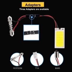 4-Pack Super White COB 18-SMD LED Panel Dome Lamp Auto Car Interior Reading Plate Light Roof Ceiling Interior Wired Lamp With 4× BA9S Adapter, T10 Adapter, Festoon Adapter (DC-12V)