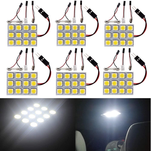 Led Dome Light Panel Interior Car Lights Auto Dome Light Map Lights with T10 194/BA9S 1895 /211-2 578 DE3175 Led Festoon Adapters White, Pack of 6