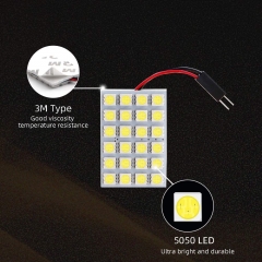 White 4-Pack 5050 24SMD LED Panel Dome Light Auto Car Reading Interior Lamp license plate light(DC-12V) + T10 BA9S Festoon Adapter