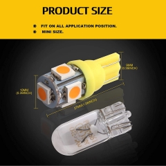 Amber T10 194 LED Bulbs 5050 5 SMD Chipset for Car Instrument Lamp Truck Interior Dome Map Door Courtesy Marker License Plate Lights Wedge 168 2825 Newest Generation DC-12V