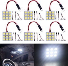 6-Pack Cool White 5050 9SMD Led Panel Dome Light Auto Car Reading Interior Lamp DC 12V with T10 / BA9S / Festoon Adapters