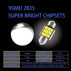 LED Festoon Bulbs, 31mm 3021 DE3023 Led Car Bulbs Super Bright White Light, Canbus Error Free 9SMD 2835 Chipsets Car Interior Dome Map Trunk Light,1.22 inches 31mm Festoon Bulbs, 6pcs