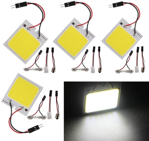 4-Pack White Led Panel Dome Light Lamp, COB 48-SMD Led Interior Car Lights Auto Led Dome Lights Interior with T10 /BA9S/ Festoon Adapters, DC-12V