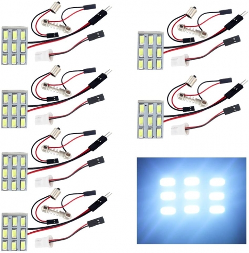 6-Pack Cool White 5730 9SMD Led Panel Dome Light Auto Car Reading Interior Light DC 12V with T10 / BA9S / Festoon Adapters
