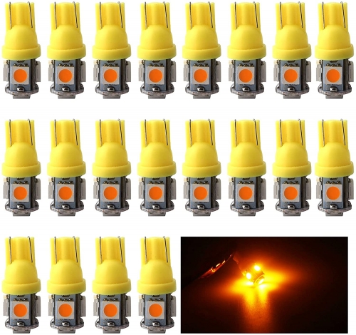 Amber T10 194 LED Bulbs 5050 5 SMD Chipset for Car Instrument Lamp Truck Interior Dome Map Door Courtesy Marker License Plate Lights Wedge 168 2825 Newest Generation DC-12V