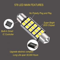 42MM 578 LED Festoon Bulbs, Extremely Bright 15smd 2835 Chipset 212-2 Led Car Bulbs, DE3425 DE3423 Replacement Bulbs for Car Interior Dome Map Courtesy Lights 1.64 inches 211-1 569 Led Car Bulbs ,6PCS