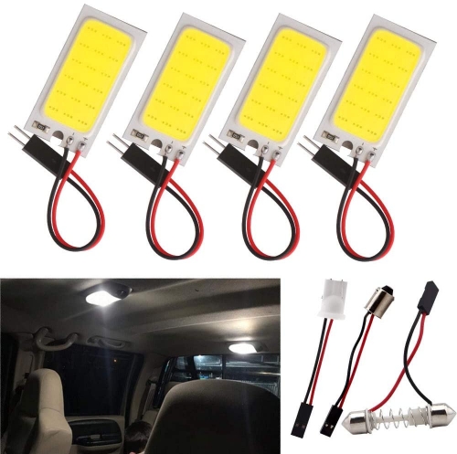 4-Pack Super White COB 18-SMD LED Panel Dome Lamp Auto Car Interior Reading Plate Light Roof Ceiling Interior Wired Lamp With 4× BA9S Adapter, T10 Adapter, Festoon Adapter (DC-12V)