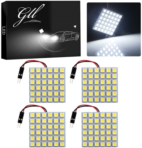 White 4-Pack 5050 36SMD LED Panel Dome Light Auto Car Reading Interior Lamp License Plate Light (DC-12V) + T10 BA9S Festoon Adapter