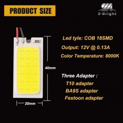 4-Pack Super White COB 18-SMD LED Panel Dome Lamp Auto Car Interior Reading Plate Light Roof Ceiling Interior Wired Lamp With 4× BA9S Adapter, T10 Adapter, Festoon Adapter (DC-12V)