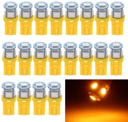 194 Led Bulb Amber, T10 194 168 2825 W5W 5 SMD 5050 LED Bulb for Car Interior Lights Wedge License Plate Light Instrument Lamp Dome Reading Light Trunk Interior Lamp, DC-12V