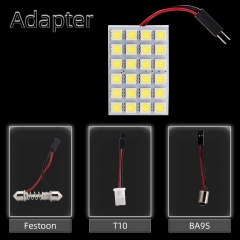 White 4-Pack 5050 24SMD LED Panel Dome Light Auto Car Reading Interior Lamp license plate light(DC-12V) + T10 BA9S Festoon Adapter