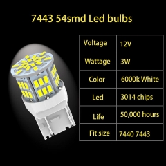 7443 Led Car Bulb, 12V-24V 7443 7440 T20 LED Replacement Light Bulb for Car Brake Tail Running Parking Backup Light , 54SMD White light