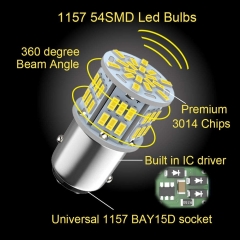 1157 Led Brake Light Bulb, 12V-24V 1157 7528 2357 2057 BAY15D LED Replacement Light Bulb for Brake Tail Running Parking Backup Light for Car RV Trailer Boat, 54SMD 3014 Chipset White light