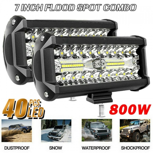 2X 7Inch 800W LED Work Light Bar Flood Spot Combo Offroad SUV Fog Lamp Driving Truck Outdoors