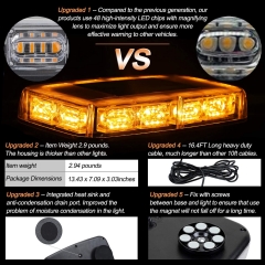 48LED Roof Top Strobe Lights, High Visibility Emergency Safety Warning LED Mini Strobe Light bar with Magnetic Base for 12-24V Snow Plow, Trucks, Construction Vehicles (Amber)