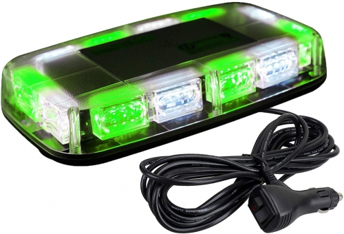 48LED Roof Top Strobe Lights, High Visibility Emergency Safety Warning LED Mini Strobe Light bar with Magnetic Base for 12-24V Snow Plow, Trucks, Construction Vehicles (Green/White)