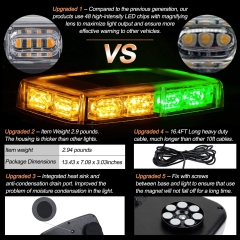 48LED Roof Top Strobe Lights, High Visibility Emergency Safety Warning LED Mini Strobe Light bar with Magnetic Base for 12-24V Snow Plow, Trucks, Construction Vehicles (Amber/Green)