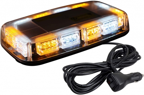 48LED Roof Top Strobe Lights, High Visibility Emergency Safety Warning LED Mini Strobe Light bar with Magnetic Base for 12-24V Snow Plow, Trucks, Construction Vehicles (Amber/White)