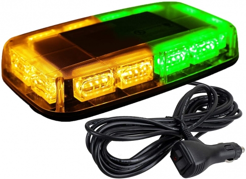 48LED Roof Top Strobe Lights, High Visibility Emergency Safety Warning LED Mini Strobe Light bar with Magnetic Base for 12-24V Snow Plow, Trucks, Construction Vehicles (Amber/Green)