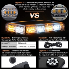 48LED Roof Top Strobe Lights, High Visibility Emergency Safety Warning LED Mini Strobe Light bar with Magnetic Base for 12-24V Snow Plow, Trucks, Construction Vehicles (Amber/White)