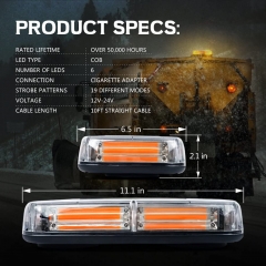 12V COB LED Amber/Yellow Roof Top Emergency Hazard Warning LED Mini Strobe Beacon Lights Bar w/Magnetic Base