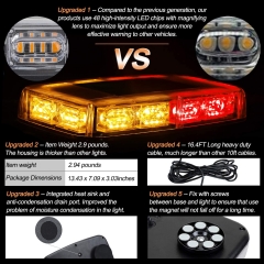 48LED Roof Top Strobe Lights, High Visibility Emergency Safety Warning LED Mini Strobe Light bar with Magnetic Base for 12-24V Snow Plow, Trucks, Construction Vehicles (Amber/Red)