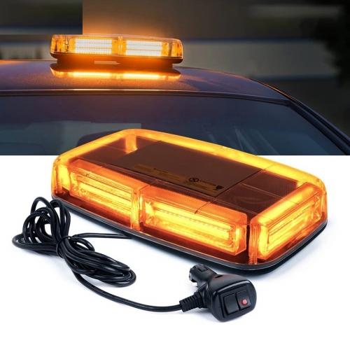12V COB LED Amber/Yellow Roof Top Emergency Hazard Warning LED Mini Strobe Beacon Lights Bar w/Magnetic Base