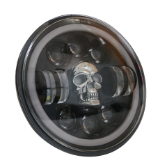 2021 Newest skull design headlight 7inch drl cheap price led headlight 7inch chrome cover H4 high low beam RGB