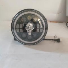 2021 Newest skull design headlight 7inch drl cheap price led headlight 7inch chrome cover H4 high low beam RGB