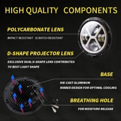 TSIALEE 2021 new model 30w 7inch round led headlight halo for w rangle headlight high low beam white yellow DRL turn signal light