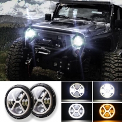 TSIALEE 2021 new model 30w 7inch round led headlight halo for w rangle headlight high low beam white yellow DRL turn signal light