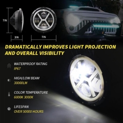 TSIALEE 2021 new model 30w 7inch round led headlight halo for w rangle headlight high low beam white yellow DRL turn signal light