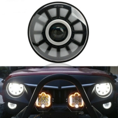 TSIALEE 7inc j eep headlight halo j eep w rangler7' led headlights round with halo white DRL yellow turn light sealed beam headlight