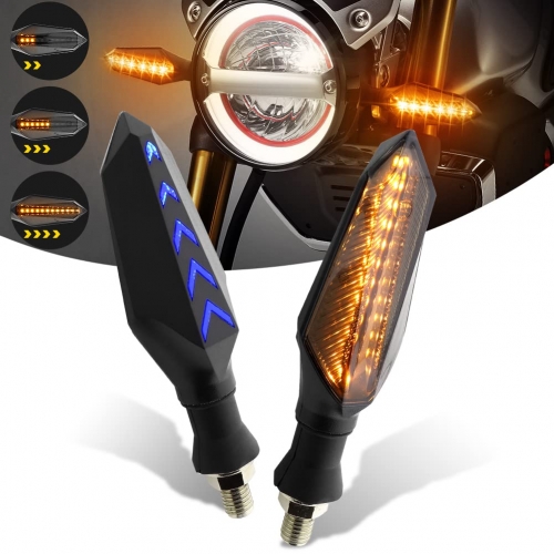 Motorcycle LED Turn Signal Lights,Universal Front Rear Indicator Lights,Dual Colors Amber Flowing and Blue Daytime Running Lights,Waterproof 12V