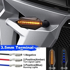 Motorcycle LED Turn Signal Lights,Universal Front Rear Indicator Lights,Dual Colors Amber Flowing and Blue Daytime Running Lights,Waterproof 12V