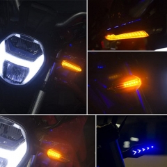 Motorcycle LED Turn Signal Lights,Universal Front Rear Indicator Lights,Dual Colors Amber Flowing and Blue Daytime Running Lights,Waterproof 12V