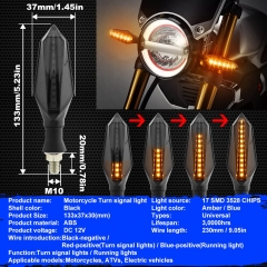 Motorcycle LED Turn Signal Lights,Universal Front Rear Indicator Lights,Dual Colors Amber Flowing and Blue Daytime Running Lights,Waterproof 12V