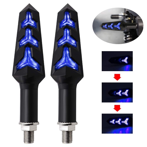 Motorcycle Turn Signal LED Lights 12 LEDs Blue Flowing Indicators Amber Daytime Running Lights Waterproof 12V for Motorcycle Motorbike Off-Road Vehicle