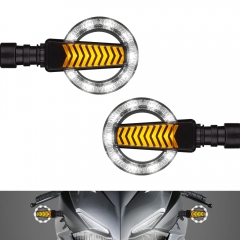 Motorcycle Round Turn Signals Sequential LED Blinkers with Running Lights Compatible with Harley Honda Kawasaki Yamaha Suzuki Off-road