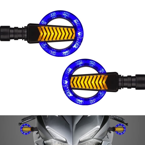 Motorcycle Round Turn Signals Sequential LED Blinkers with Running Lights Compatible with Harley Honda Kawasaki Yamaha Suzuki Off-road