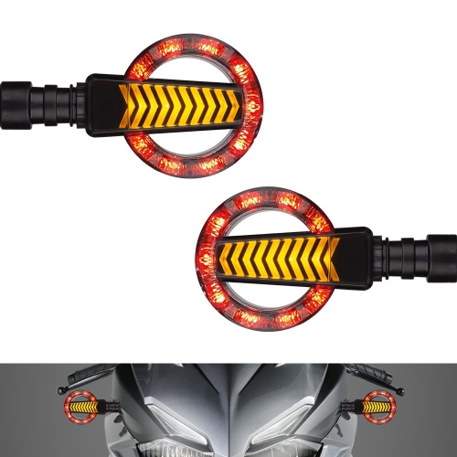 Motorcycle Round Turn Signals Sequential LED Blinkers with Running Lights Compatible with Harley Honda Kawasaki Yamaha Suzuki Off-road