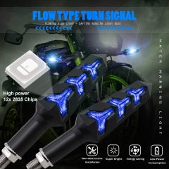 Motorcycle Turn Signal LED Lights 12 LEDs Blue Flowing Indicators Amber Daytime Running Lights Waterproof 12V for Motorcycle Motorbike Off-Road Vehicle
