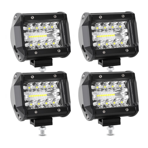 4 Inch LED Light Bar Pods 4PCS 120W 12000LM Boat Light Spot Flood LED Driving Fog Light Off Road Lights Bars LED Work Light for Truck Pickup Van Camper SUV ATV