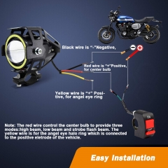 Motorcycle Lights Halo Ring Fog Spotlight Daytime Running Lights, White Hi/Low Beam/Strobe Modes U7 LED Front Headlight DRL Auxiliary Driving Lights With Switch