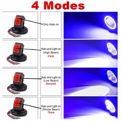Motorcycle Lights Halo Ring Fog Headlights, Hi/Low Beam/Strobe/Blue Ring Modes U7 LED Driving Light Spotlight DRL Auxiliary Driving Lights With Switch
