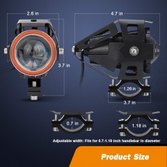 Motorcycle Headlight Led U7 DRL Fog Driving Running Light with Angel Eyes Lights Ring Front Spotlight Strobe Flashing Blue Light and Switch