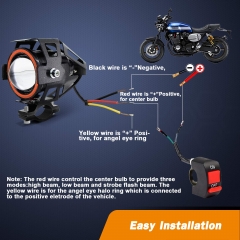 Motorcycle Headlight Led U7 DRL Fog Driving Running Light with Angel Eyes Lights Ring Front Spotlight Strobe Flashing Blue Light and Switch