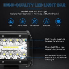 4 Inch LED Light Bar Pods 4PCS 120W 12000LM Boat Light Spot Flood LED Driving Fog Light Off Road Lights Bars LED Work Light for Truck Pickup Van Camper SUV ATV