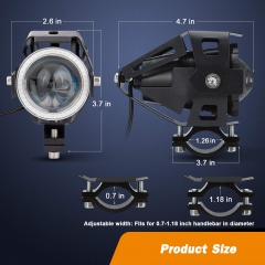 Motorcycle Headlight Cree U7 LED Fog Lights Spotlight Daytime Running Lights with Red Angel Eyes Halo Ring and ON/Off Toggle Switch